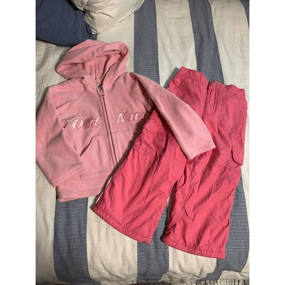 Vintage Old Navy Kid's Girl's Outfit Set Hooded Jacket & Cargo Pants Pink Size 2